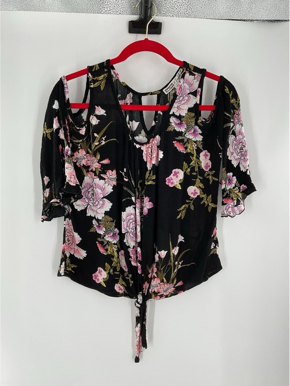 Gypsies And Moon Dust Women’s Size L Floral Blouse Cold Shoulder Sleeve 114